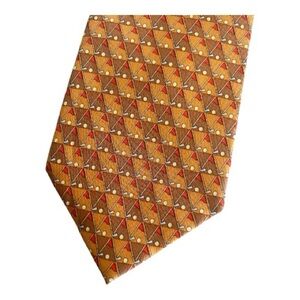 Salvador Ferragamo 100% silk tie golf theme orange and cream